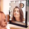 Makeup Vanity Mirror with Lights, 10X Magnification Hollywood Lighted Mirror with 9 Dimmer Led Bulbs, Plug in Light-up Beauty Mirror, Touch Screen Lighted Table Set Mirror, 360°Rotation(White)