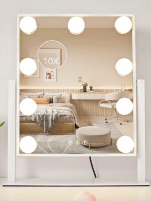 Vanity Mirror with Lights, Makeup Mirror with Lights,3 Color Lighting Modes Detachable 10X Magnification Mirror Touch Control,360°Rotation, White.