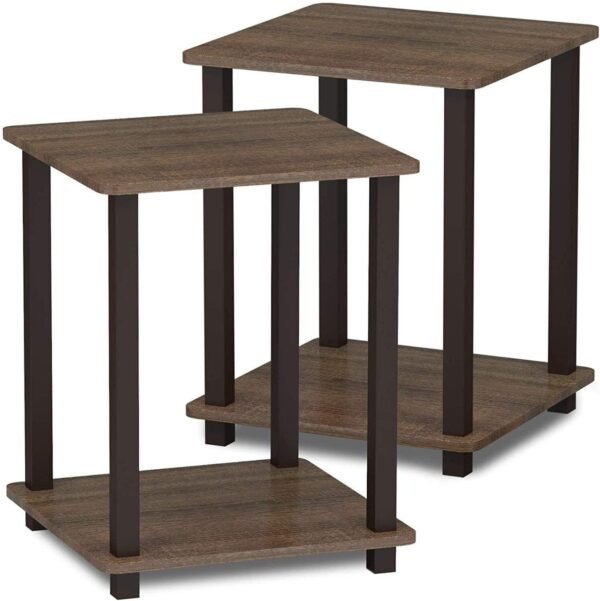 Simplistic Set of 2 End Table, Espresso/Black