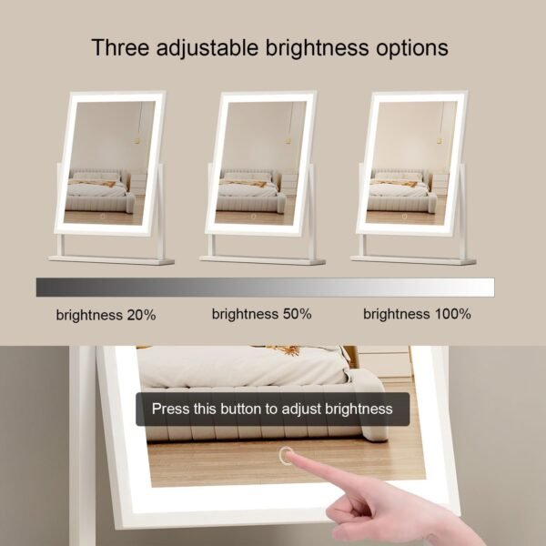 Lighted led Makeup Mirror Hollywood Mirror Vanity Makeup Mirror with Lights Smart Touch Control 3-Gear Dimable Light 360°Rotation (12in. White)