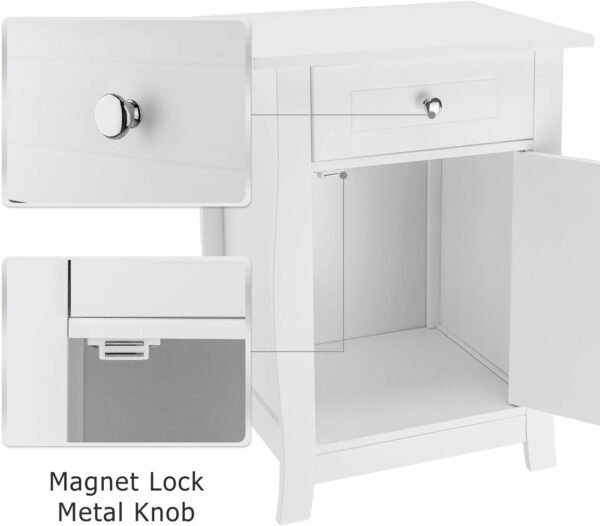 White Nightstand, Small Nightstand with Drawer and Door Cabinet, Wood Nightstand with Storage Organizer, Bedside Table with Drawers, Bedroom Nightstand, End Tables Living Room, Kids' Room, Dorm