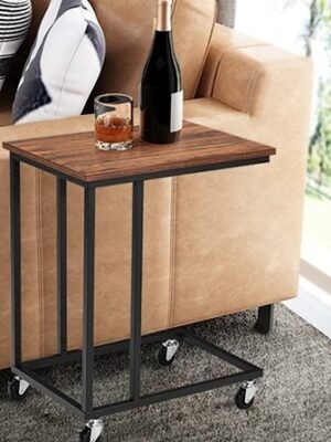 Tangkula Industrial Mobile End Table, Movable Side Table for Coffee Tablet, Rustic C Table with Rolling Casters, Portable Side Table for Couch Bed, Sofa, Living Room Bedroom