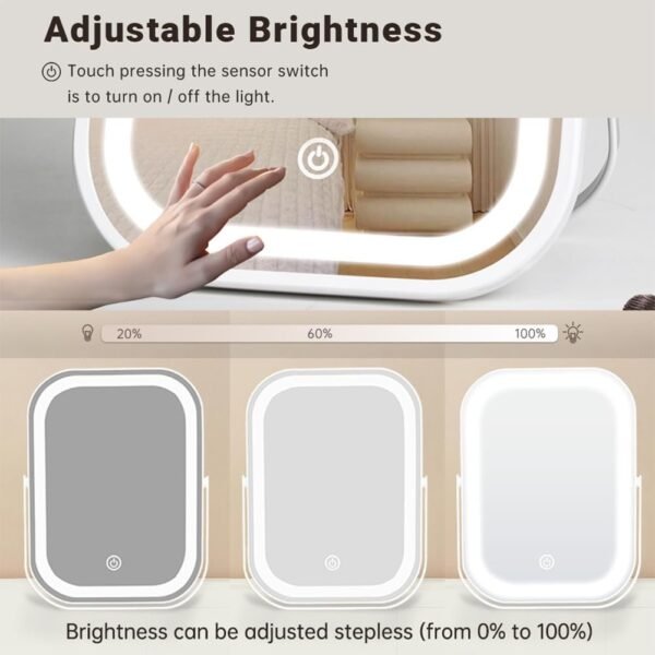 Travel Makeup Mirror with Lights, Portable Small Beauty LED Vanity Mirror with Lights, 1200mAh Battery, Dimmable Touch Screen, Tabletop Folding Compact Mirror,Women Gift