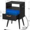 Nightstand with Charging Station and LED Lights, Night Stands with Drawer, End Bedside Table with USB Ports & Outlets, Side Table for Bedroom, LED Nightstands, for Bedroom, Black BB01UDBZ01