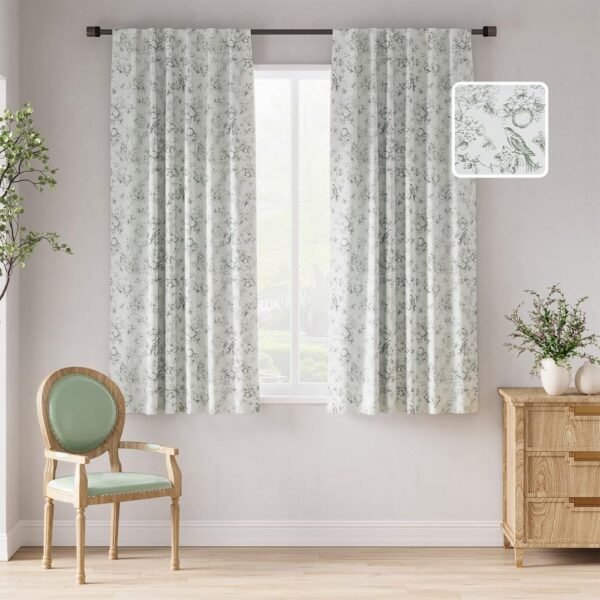 100% Blackout Floral Curtains 96 Inches Long, Printed Flower Sage Green Blackout Curtains for Bedroom Rod Pocket Back Tab Full Blackout Curtains Thermal Insulated Window Drapes, 2 Panels