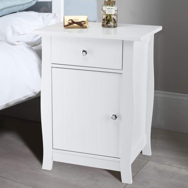 White Nightstand, Small Nightstand with Drawer and Door Cabinet, Wood Nightstand with Storage Organizer, Bedside Table with Drawers, Bedroom Nightstand, End Tables Living Room, Kids' Room, Dorm