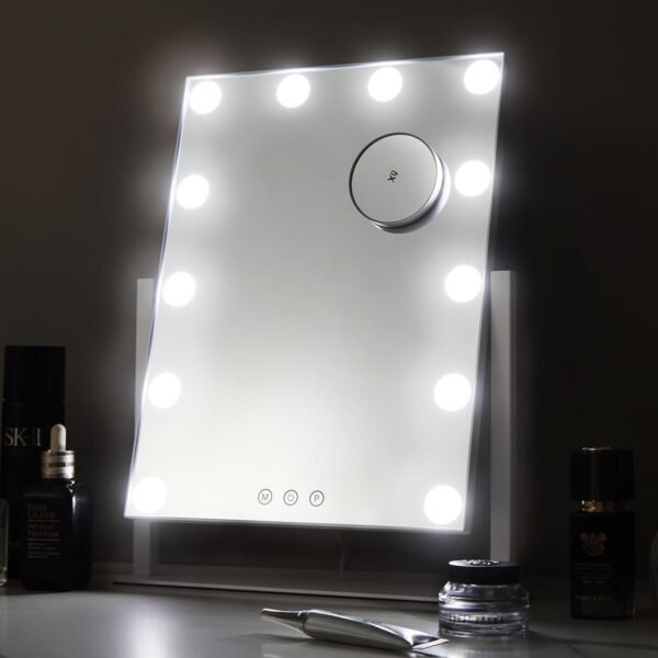 Lighted Makeup Mirror, Hollywood Vanity Mirror with Lights, Three Color Lighting Modes, and 5X Magnification Mirror, Smart Touch Control, 360°Rotation (15.2in. White)