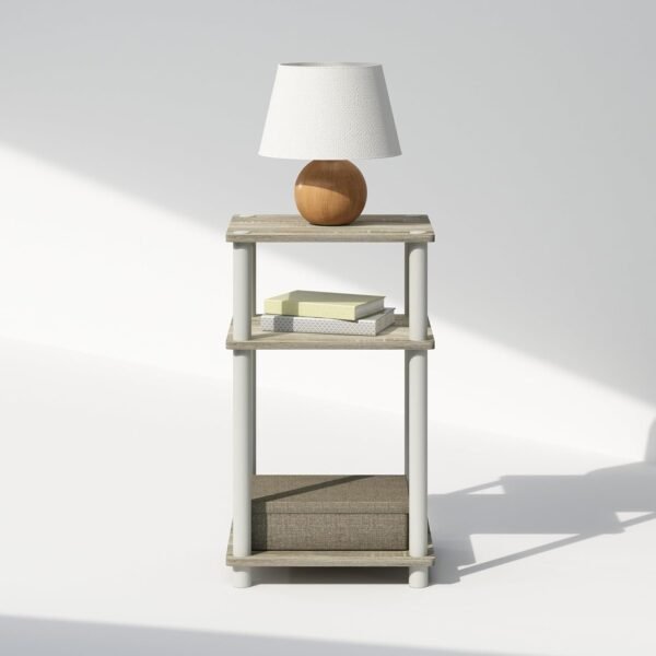 3-Tier Open Storage Nightstand, 1-Pack, Plastic Poles, Sonoma Oak/White