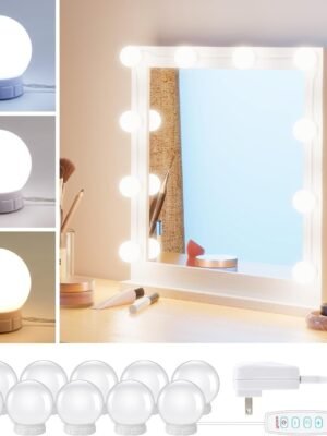 Hollywood Style Led Vanity Mirror Lights Kit - Vanity Lights Have 10 Dimmable Light Bulbs for Makeup Dressing Table and Power Supply Plug in Lighting Fixture Strip, White (No Mirror Included)