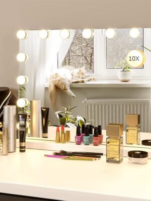 Vanity/Makeup Mirror with Lights,10X Magnification,Large Hollywood Lighted Vanity Mirror with 15 Dimmable LED Bulbs,3 Color Modes,Touch Control for Bedroom,Tabletop or Wall-Mounted