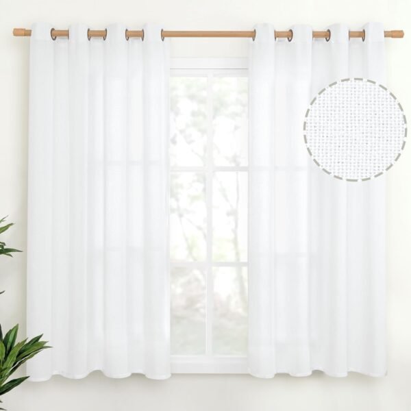 Natural Linen Curtains 63 Inch Length 2 Panels Bronze Grommet Linen Textured Short Window Drapes Light Filtering for Living Room Bedroom, 52 X 63 Inch