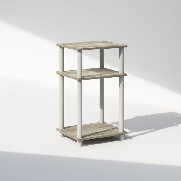 3-Tier Open Storage Nightstand, 1-Pack, Plastic Poles, Sonoma Oak/White