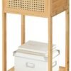 End Table, Bamboo Side Table with Drawer, Rattan Nightstand for Small Space, Tall Bedside Table, Phone Table Easy to Assemble, for Bedroom, Living Room, Study Room, White WT109BZ01