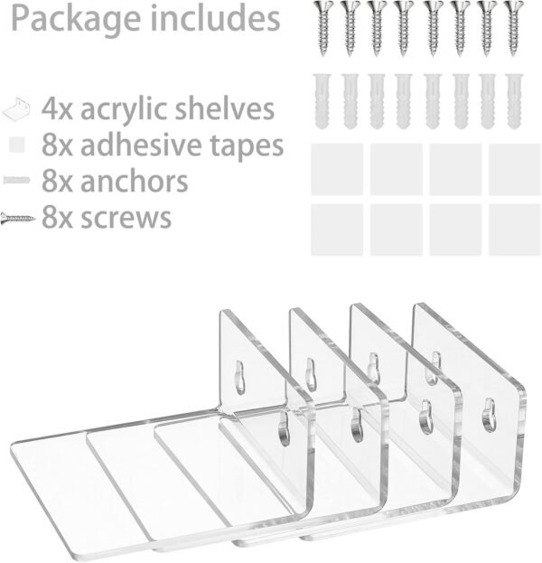 Acrylic Small Adhesive Wall Shelves,Mini Floating Shelves,Acrylic Display Shelves,Ledges for Pop Figures,Plant,Picture Photo Modern Wall for Bedroom Decor Living Room