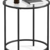 Round Side Table, Glass End Table with Metal Frame, Laurel Green Coffee Table with Modern Style, for Living Room, Balcony, Bedroom, Laurel Green