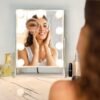 Vanity Mirror with Lights, Hollywood Lighted Makeup Mirror with 9 Dimmable LED Bulbs, 3 Color Lighting Modes, Detachable 10X Magnification, 360°Rotation,White