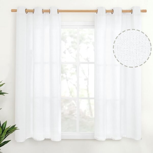 Natural Linen Curtains 63 Inch Length 2 Panels Bronze Grommet Linen Textured Short Window Drapes Light Filtering for Living Room Bedroom, 52 X 63 Inch