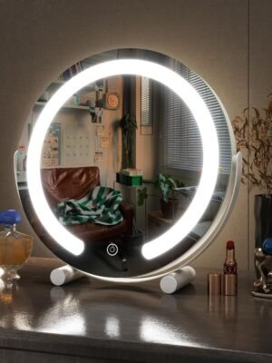13 Inch Vanity Mirror with Lights, LED Makeup Mirror for Bedroom Makeup, Light up Mirror Smart Touch Control 3 Colors Dimmable, 360 Rotation (White)