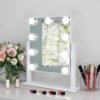 Makeup Vanity Mirror with Lights, 10X Magnification Hollywood Lighted Mirror with 9 Dimmer Led Bulbs, Plug in Light-up Beauty Mirror, Touch Screen Lighted Table Set Mirror, 360°Rotation(White)