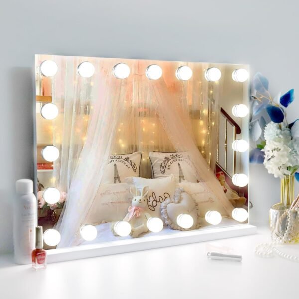 71-l_sTOLbL._AC_SL1500.jpg Vanity Mirror Makeup Mirror with Lights,10X Lens,22.8"x 18.1" Hollywood Lighted Vanity Mirror with 15 Dimmable LED Bulbs,3 Color Modes,Touch Control for Bedroom,Tabletop or Wall-Mounted
