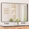 7109thVr7QL._AC_SL1500.jpg Black Metal Framed Bathroom Mirrors for Wall, 20 x 30 Inch Rounded Rectangle Bathroom Vanity Mirror, Matte Black Farmhouse Mirror with Seamless Frame, HD Tempered Glass(Horizontal/Vertical)