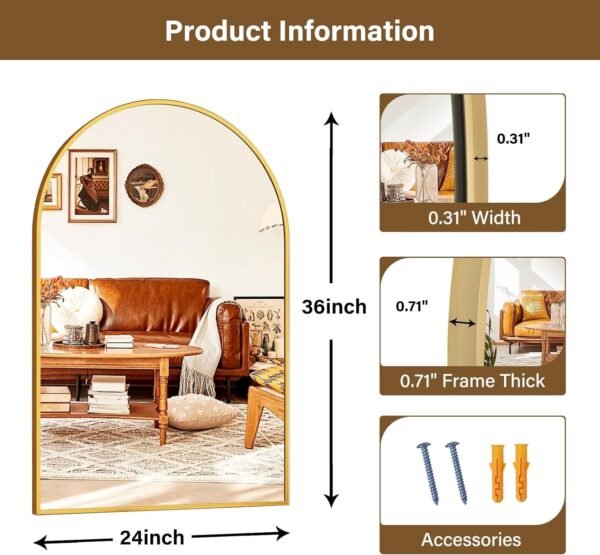 710A-KS8cEL._AC_SL1500.jpg 24"x36" Gold Arched Bathroom Mirror - Wall Mirror for Bathroom, Metal Frame Vanity Mirror, Dresser Mirror, Arch Decorative Mirrors for Living Room, Bedroom, Entryway, Mantle