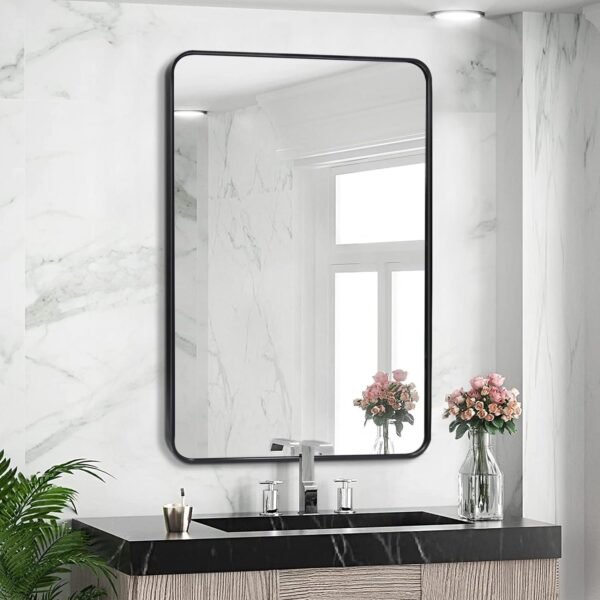 Arched Wall Mirror 20x30 Inch, Black Arch-top Bathroom Vanity Wall Mounted Mirror, Bedroom Modern Black Metal Framed Mirror