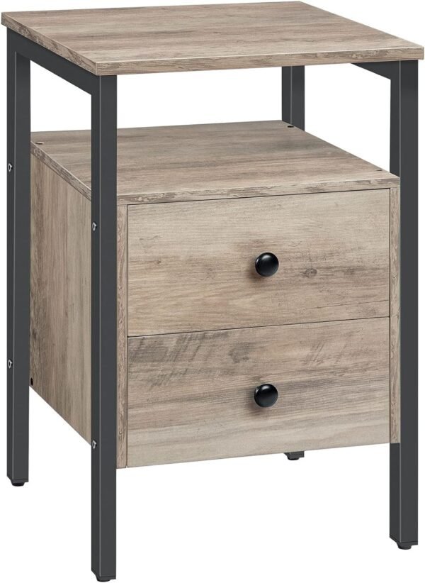 Nightstand, Bedside Table with 2 Drawers and Storage Shelves, Side End Table, Sofa Table for Living Room, Bedroom, Accent Furniture, Easy Assembly, Rustic Brown and Black BF43BZ01G2