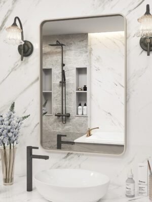 20x30 Silver Bathroom Mirror, Silver Wall Mirror for Vanity, Brushed Metal Framed Rectangle Mirror, Anti-Rust, Brushed Nickel,Shatterproof, Round Corners(Horizontally/Vertically)