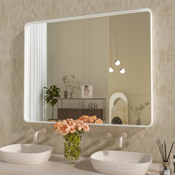 22x30 Inch Bronze Bathroom Mirror for Vanity, Brushed Bronze Metal Frame Mirror for Wall, Rounded Rectangle Bronze Frame Mirror with Tempered Glass, Anti-Rust (Horizontal/Vertical)