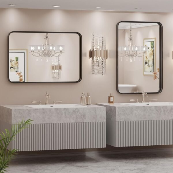 Black Bathroom Vanity Mirror for Wall, 22x30 Inch Metal Framed Wall Mirror Farmhouse Rectangle, Anti-Rust, Tempered Glass, Hangs Horizontally or Vertically