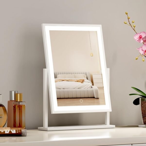 Lighted led Makeup Mirror Hollywood Mirror Vanity Makeup Mirror with Lights Smart Touch Control 3-Gear Dimable Light 360°Rotation (12in. White)