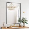 Black Bathroom Vanity Mirror for Wall, 16X24 Inch Aluminum Framed Wall Mirror Rectangle, Modern Square Corner Bathroom Vanity Mirror for Bedroom, Living Room, Hangs Horizontally or Vertically