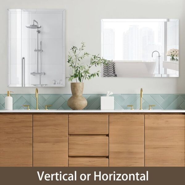 16x24 inch Beveled Bathroom Mirror, Rectangle Frameless Mirror, 1" Polished Beveled Edge Wall Mirror, Beveled Square Mirror for Bathroom, Living Room, Bedroom