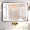 Hollywood Bathroom Mirror 12"*16", Framed Lighted Bathroom Vanity Mirror, Wall Mounted, Dimmable LED Mirror for Bathroom,Gold