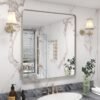 20x30 Silver Bathroom Mirror, Silver Wall Mirror for Vanity, Brushed Metal Framed Rectangle Mirror, Anti-Rust, Brushed Nickel,Shatterproof, Round Corners(Horizontally/Vertically)