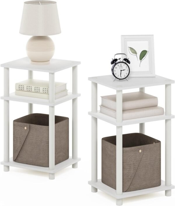 3-Tier Open Storage Nightstand, 1-Pack, Plastic Poles, Sonoma Oak/White