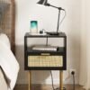 Rattan Nightstand, Drawer Dresser for Bedroom, Small Side Table with Drawer, Bedside Furniture, Night Stand, End Table with Gold Frame for Bedroom, Living Room, White