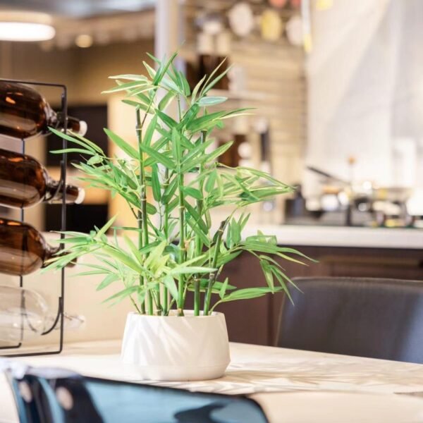 715FSaIIijL._AC_SL1280.jpg 18 inch Tall White Potted Faux Bamboo Plant- Luxury Artificial Bamboo Tree in White Pot for Home, Office, Kitchen, Counter Top, Indoor Decor, Money Tree, Lucky Bamboo Tree.