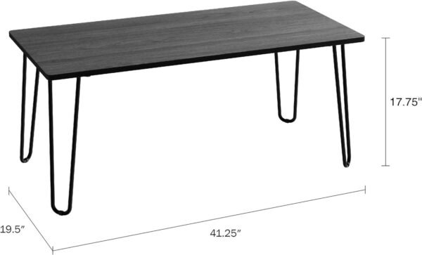 Lavish Home Coffee Table with Hairpin Legs - Modern Industrial Style Home Decor - Woodgrain-Look and Steel Accent Living Room Furniture (Black)
