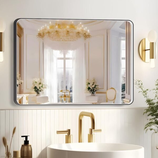 Hollywood Bathroom Mirror 12"*16", Framed Lighted Bathroom Vanity Mirror, Wall Mounted, Dimmable LED Mirror for Bathroom,Gold