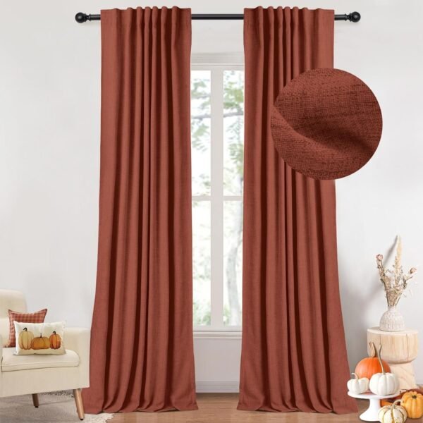 100% Blackout Curtains for Bedroom, Thermal Insulated Linen Blackout Curtains 96 Inch Length 2 Panels Set, Back Tab/Rod Pocket Room Darkening Curtains for Bedroom, Nursery -Oatmeal,W50 X L96