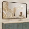 22x30 Inch Bronze Bathroom Mirror for Vanity, Brushed Bronze Metal Frame Mirror for Wall, Rounded Rectangle Bronze Frame Mirror with Tempered Glass, Anti-Rust (Horizontal/Vertical)