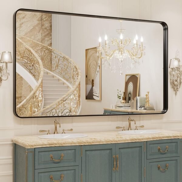 22x30 Inch Bronze Bathroom Mirror for Vanity, Brushed Bronze Metal Frame Mirror for Wall, Rounded Rectangle Bronze Frame Mirror with Tempered Glass, Anti-Rust (Horizontal/Vertical)