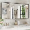 22x30 Inch Bronze Bathroom Mirror for Vanity, Brushed Bronze Metal Frame Mirror for Wall, Rounded Rectangle Bronze Frame Mirror with Tempered Glass, Anti-Rust (Horizontal/Vertical)
