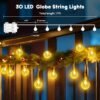 Minetom Crystal Globe String Lights Battery Operated - 17 ft 30 LED Globe Fairy Lights with Remote and 8 Modes, Waterproof for Bedroom Tent Loft Camping Porch Patio Party Wedding Decor, Warm White