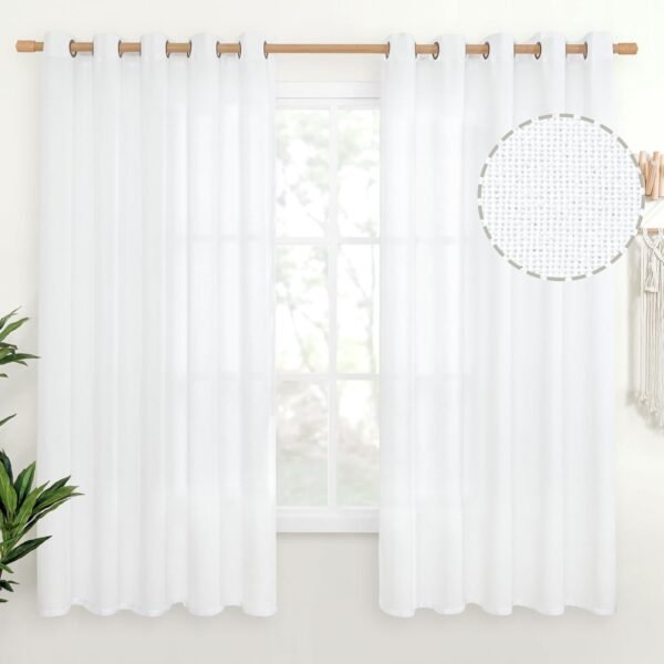 Natural Linen Curtains 63 Inch Length 2 Panels Bronze Grommet Linen Textured Short Window Drapes Light Filtering for Living Room Bedroom, 52 X 63 Inch