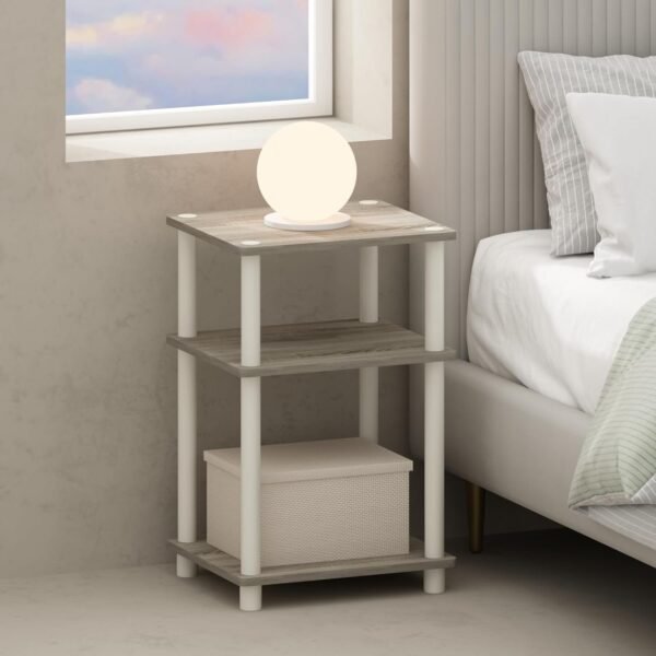 3-Tier Open Storage Nightstand, 1-Pack, Plastic Poles, Sonoma Oak/White