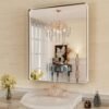 22x30 Inch Bronze Bathroom Mirror for Vanity, Brushed Bronze Metal Frame Mirror for Wall, Rounded Rectangle Bronze Frame Mirror with Tempered Glass, Anti-Rust (Horizontal/Vertical)