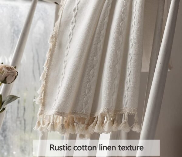 Boho Curtains Semi-Blackout Window Curtains 84 Inch 2 Pannels for Living Room, Linen Tassels Farmhouse Curtains with Embroidery for Bedroom Rod Pocket Draperies 52" W x 84" L,Off White